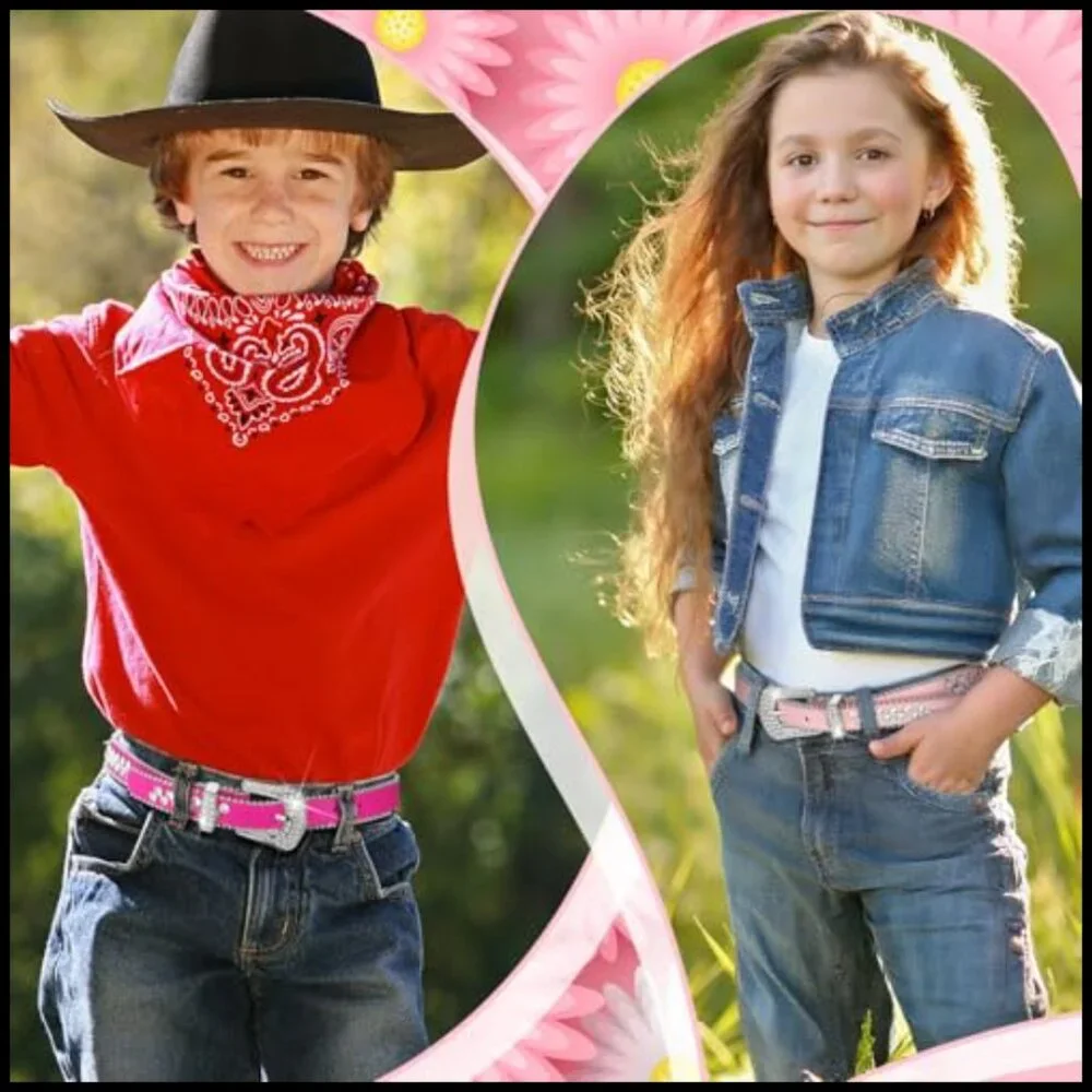 2 Pcs Kids Rhinestone Belt Girls Western Cowboy Belt with Bling Diamond Studded